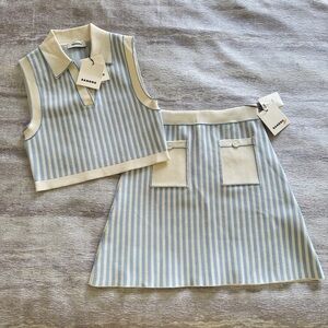 NWT! Sandro Light Blue and Cream Striped Ensemble Set, Size 34